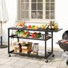 Garden Trolley Barbecue Cart on Casters with Foldable Side Tray, Three Shelves, 133 x 48.5 x 82 cm, Black