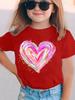 Childrens Pure Cotton Tshirt with Colorful Heart Pattern Fashion Round Neck Short Sleeves Casual and Breathable Top Girls
