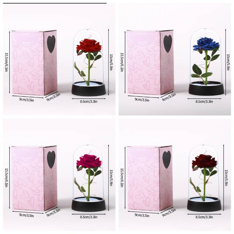 Eternal Rose in Glass Dome Desk Accessorie Artificial Flower Glow LED Roses Flores Eternas Birthday Christmas Gifts Room Decor