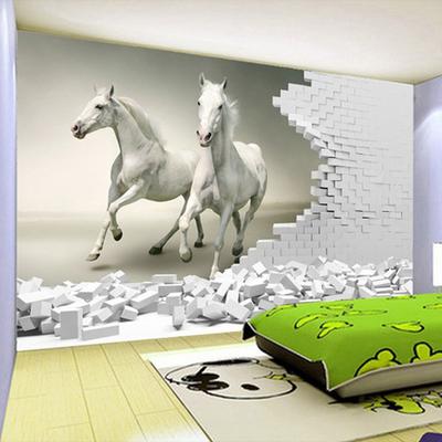3D Wall Murals Wallpaper Stereoscopic White Horse Brick Wall Mural Living Room Bedroom Background Mural