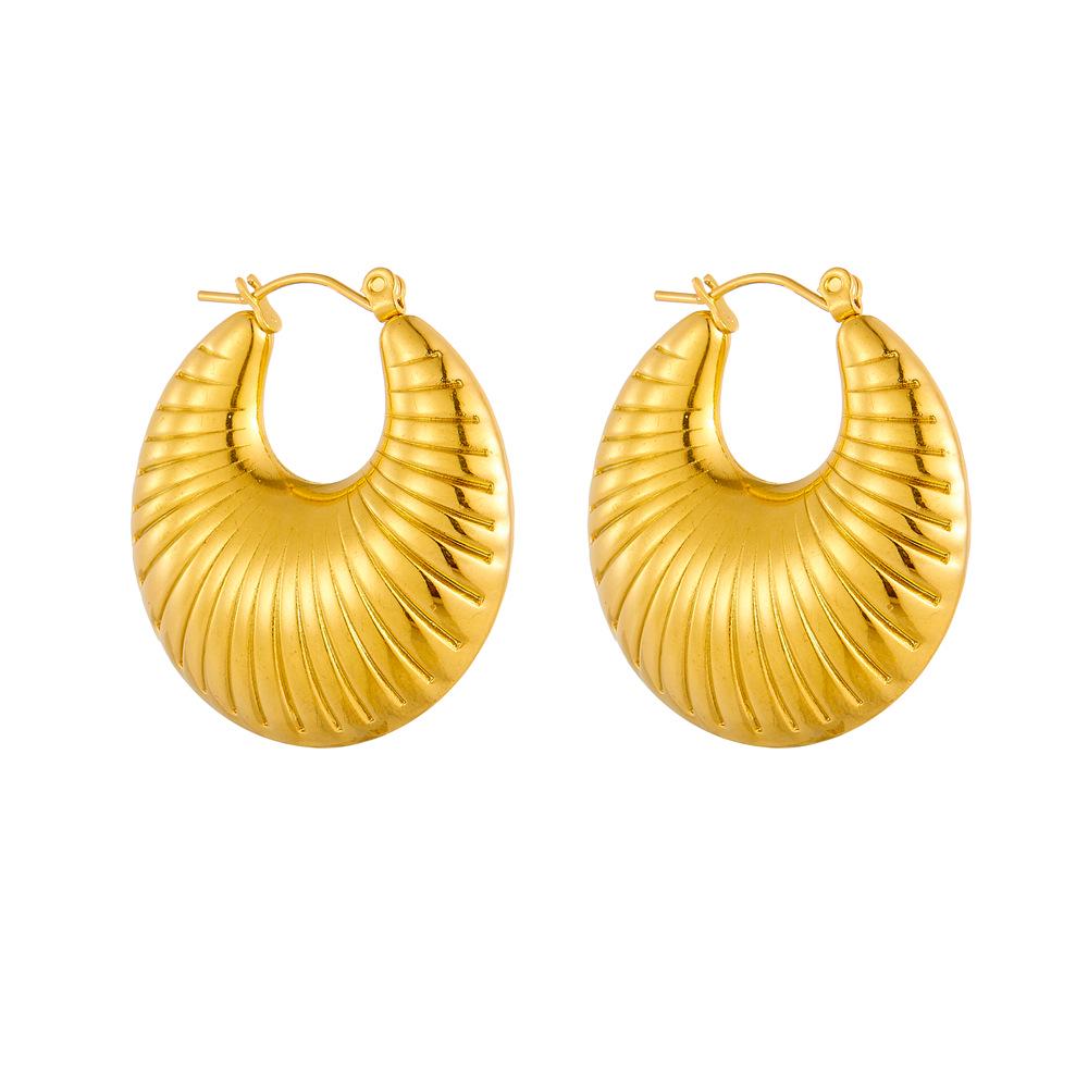 European Style 18K Gold Stainless Steel Threaded Hollow Earrings