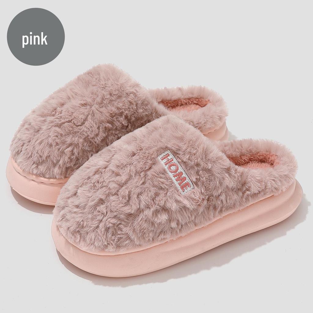 Winter Non-slip Plush Cotton Slippers for Men and Women, Thick Sole