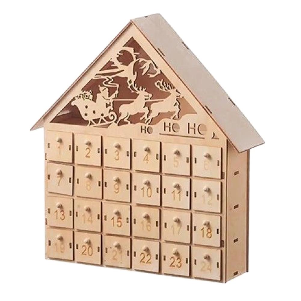 Christmas Countdown Storage Box 24 Day Wooden Advent Calendar Decorated Lighted Countdown to Christmas Calendar, Storage Drawer