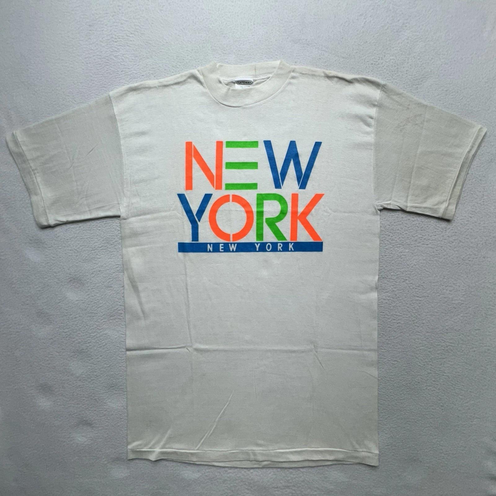 

Vintage T-Shirt XL Single Stitch Cotton New York Retro Colorful 80s Fits L S