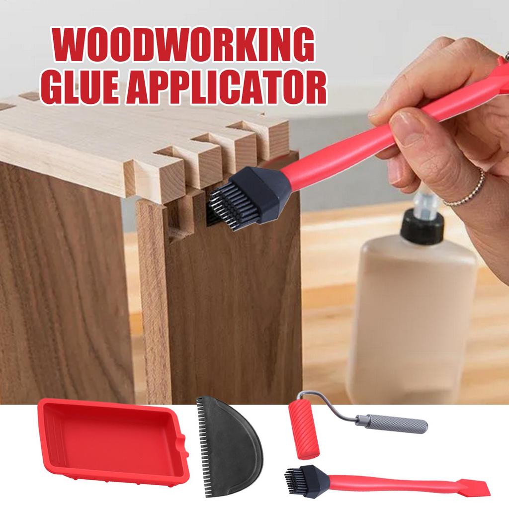 Woodworking Brush Tool Set Soft Silicone Glues Applicator Thin Scraper Glues Tray DIY Crafts Glues Spreader Brush with Tray