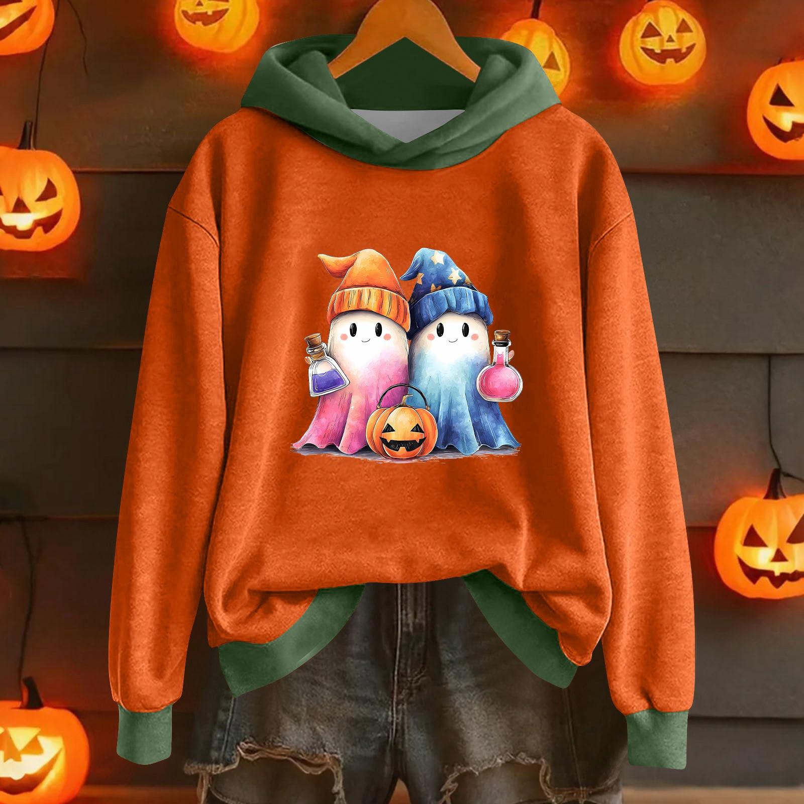 

Women s Fashion Lightweight Long Sleeve Pullover With Halloween Print Hoodie M зелёный