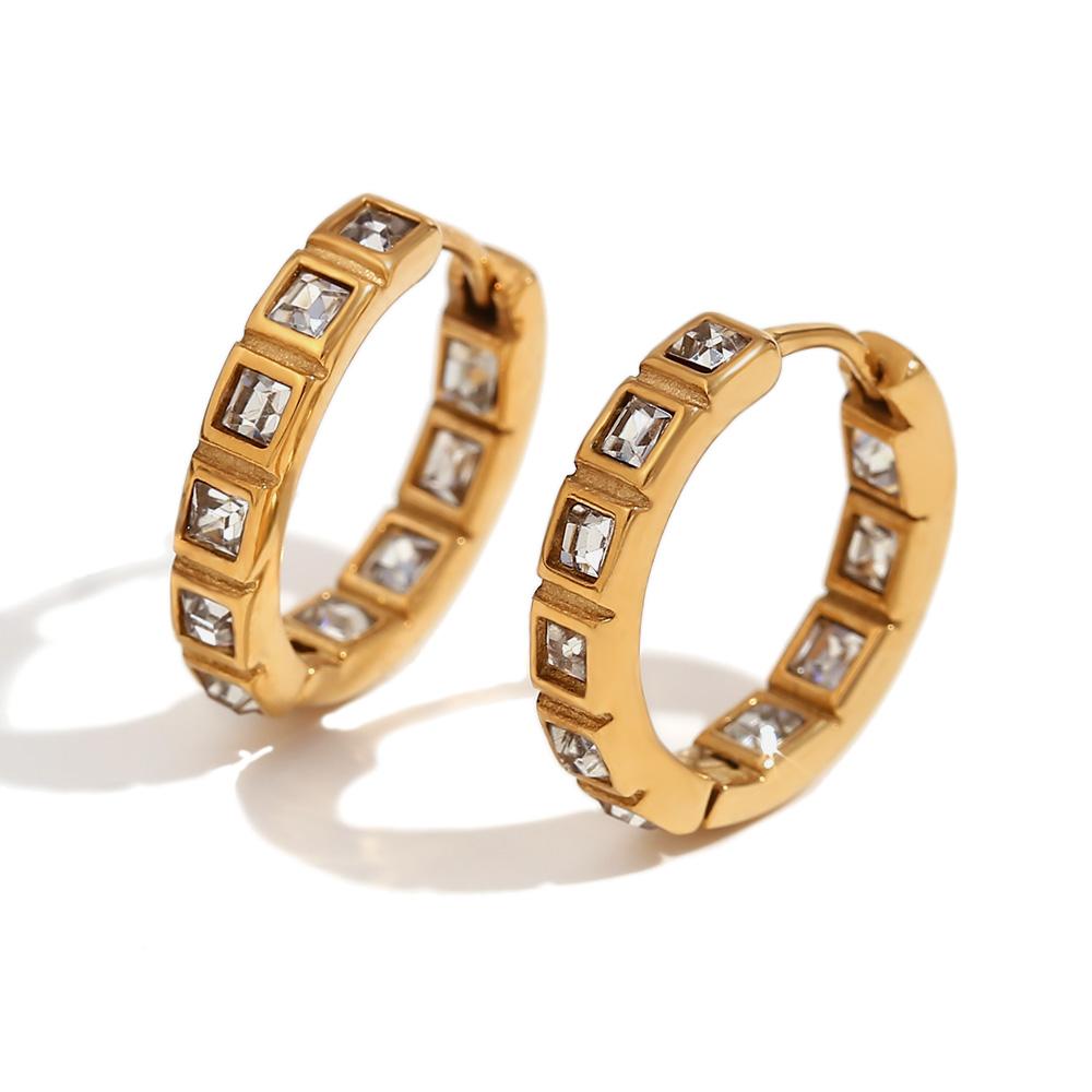 MamacitaSlay Classic Luxury Inlaid Square AAA Zircon Hoop Earrings Tarnish Free 18K Gold Plated Stainless Steel Earrings Woman