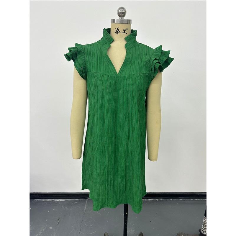 Women's Ruffled Sleeve V-Neck Mini Dress Casual Loose Fit Summer Dress