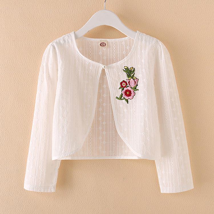 Embroidered Cotton Lace Girls' Sun Protection Cardigan