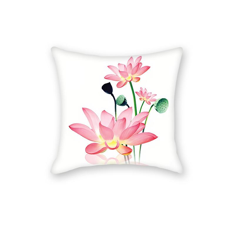 New Chinese Lotus Lotus Print Cushion Pillow Office Living Room Sofa Nap Cushion Pillow Cover