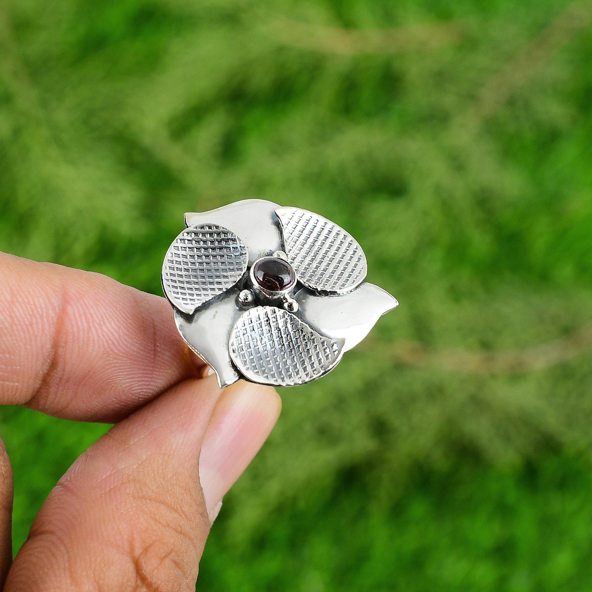 

Подарок для нее Кольцо-обещание из серебра 925 пробы с натуральным турмалином в виде цветка, регулируемое Adjustable