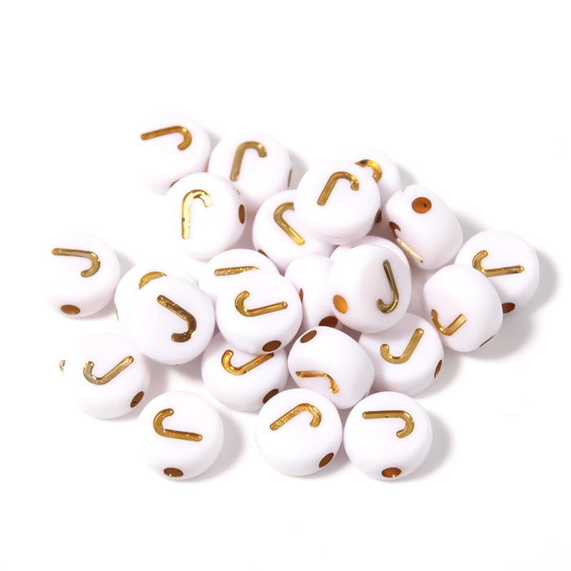 100Pcs 7mm Acrylic Alphabet Beads A-Z Gold Color Letters Beads For Jewelry Making Flat Round Spaced Bead DIY Bracelet Necklace