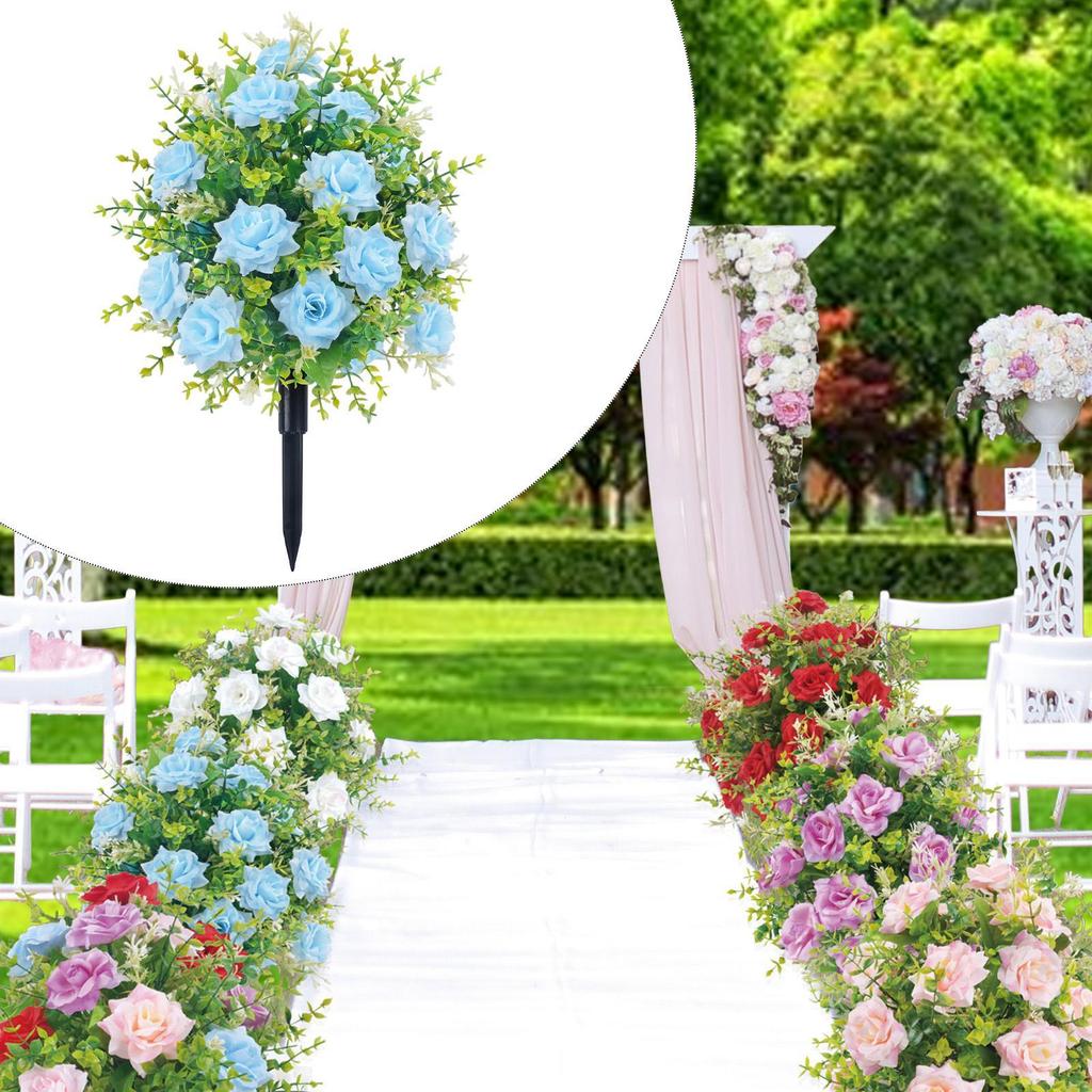 Artificial Rose Flower Memorial Bouquet with Ground Spikes Garden Decor Floral Picks Faux Flower for Outdoor Backyard Pathway