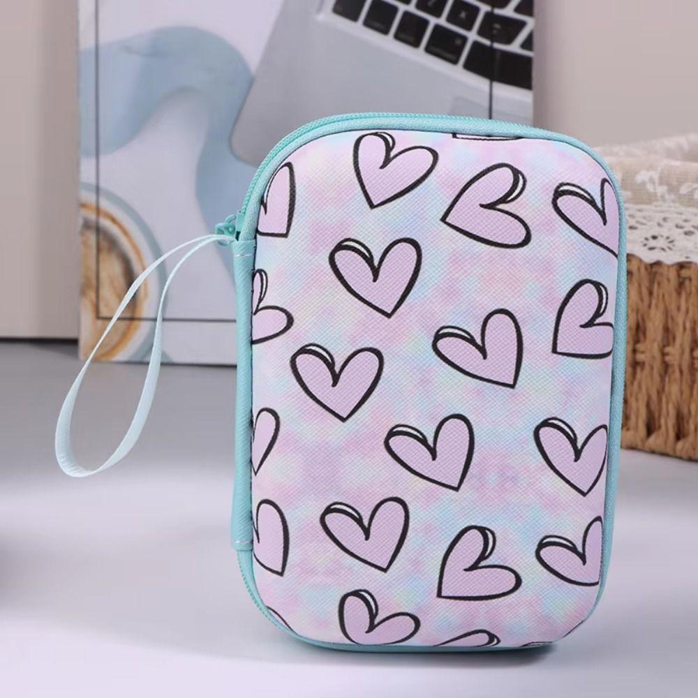 Cartoon Print Data Cable Storage Box Hard Shell Coin Purse Portable Charger Protective Cover