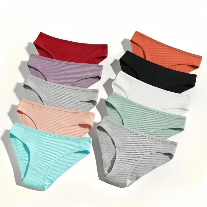 Damen Baumwoll-Slips Atmungsaktive Slips Niedrige Taille Slips Sport Einfarbig Weich Hautfreundliche Unterwäsche Tägliches Tragen S-XXL