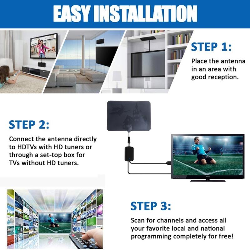 4K 1080P High Gain HD TV DTV Box Digital TV Antenna 120Miles Booster Active Indoor Aerial Flat Design TNT Antenna Replac