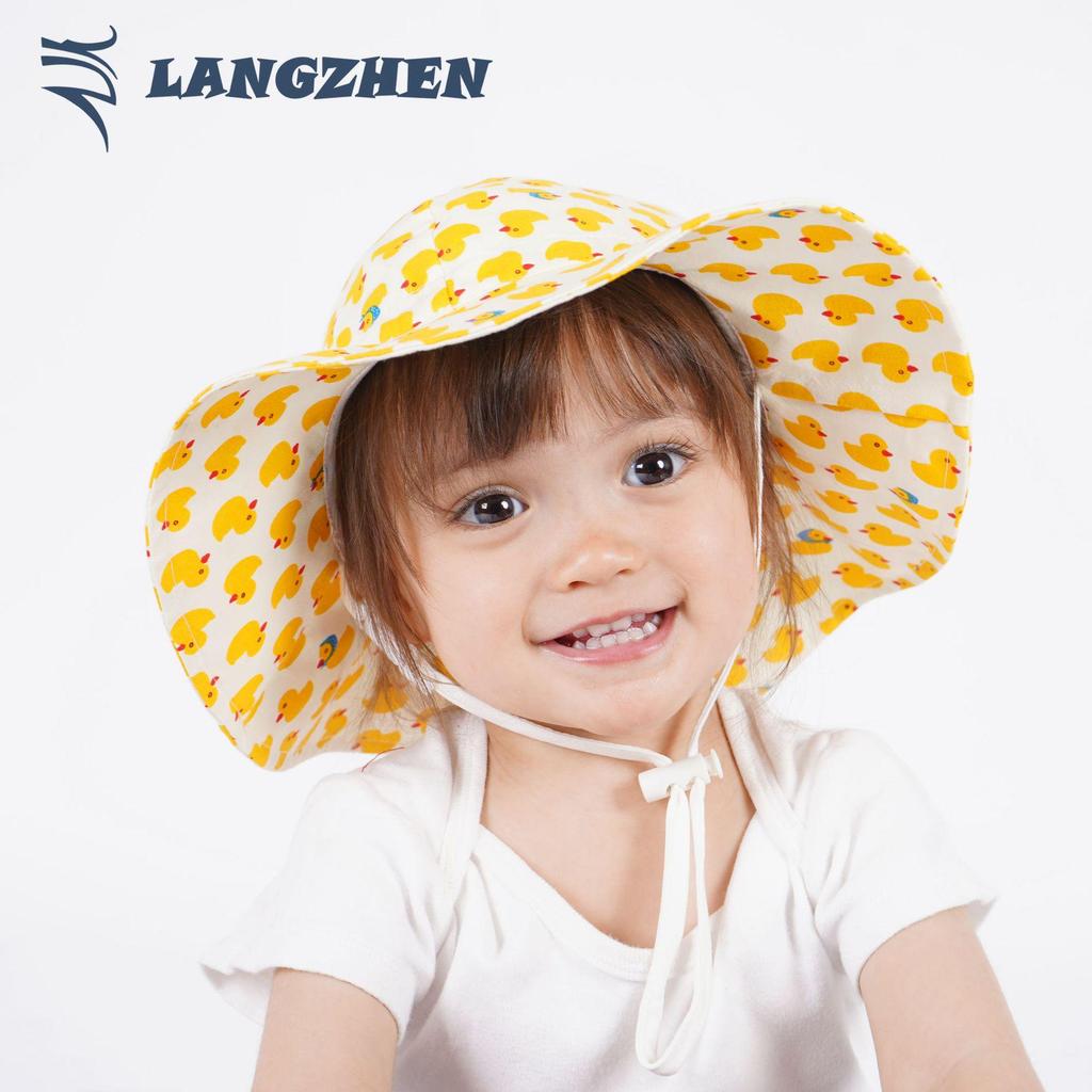 Yellow Duck Print Cotton Baby Sun Hat - Spring/Summer Wide Brim