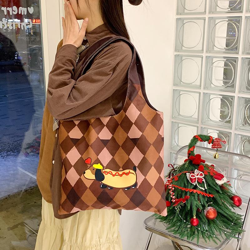 Cute graffiti illustration bag female 2025 simple new large-capacity commuter bag student class versatile tote bag