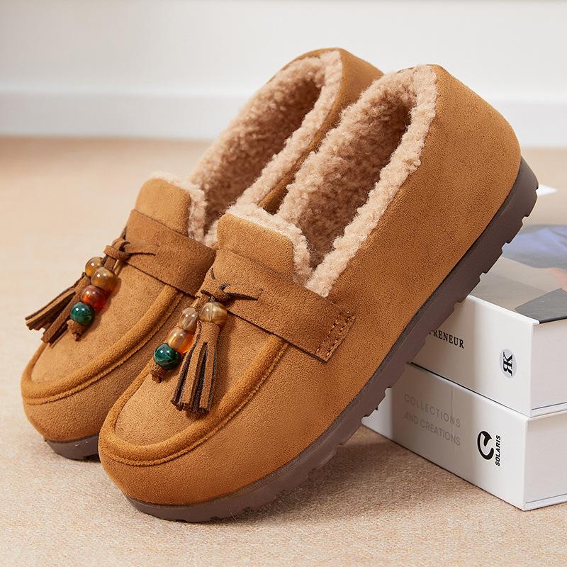 

Женские мокасины с нескользящей подошвой, зимние ботинки, теплые зимние короткие ботинки для женщин, уличные, с меховой подкладкой, из искусственной замши, с пушистой флисовой подкладкой, обувь для ходьбы 41 верблюд