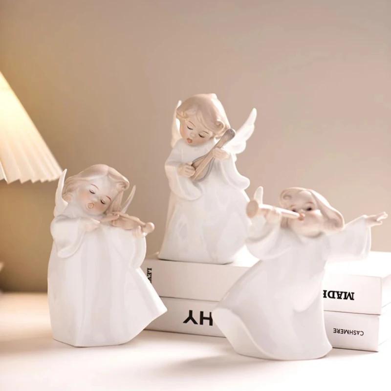 Nowa Europejska Aniołek Ceramiczna Lalka Figurka Muzyczna Stojak Ekspozycyjny do Przechowywania Pokój Salon Stół Ozdoby Domowe Dekoracja Ślubna Prezent
