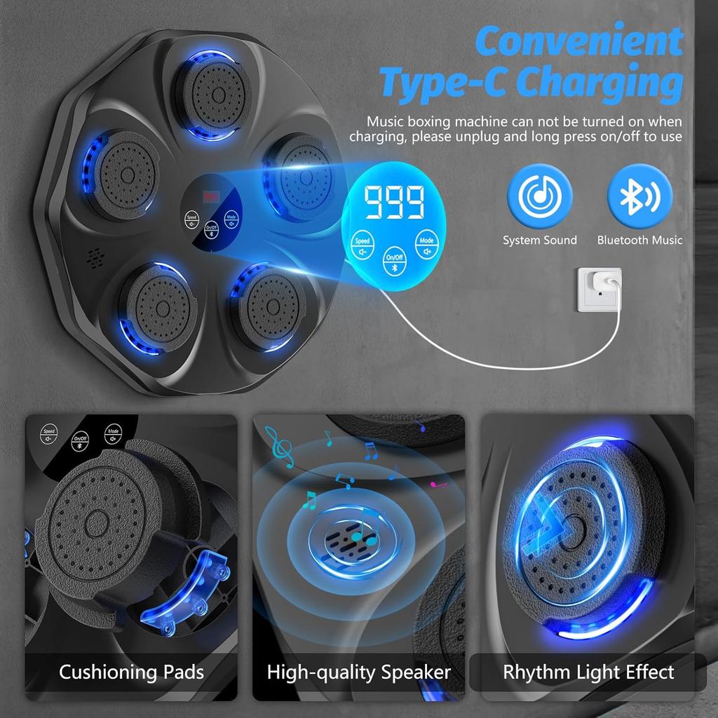 Music Boxing Machine with 9 Modes & 9 Speeds, Wall-Mounted Electronic Punching Trainer for Adults & Kids