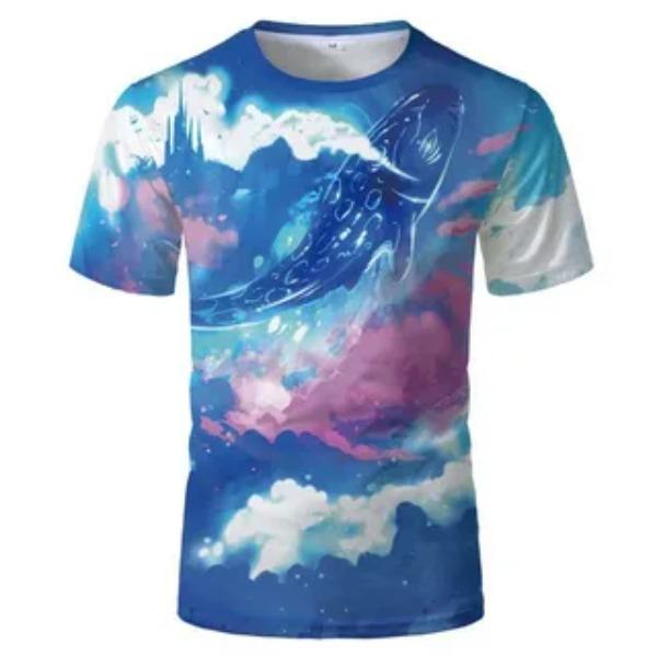 Summer Ocean Themed Printed Casual Breathable Comfortable Short Sleeved T-shirt- Soft Medium Elastic Polyester Fiber Fabric Summer Loose Casual Wear