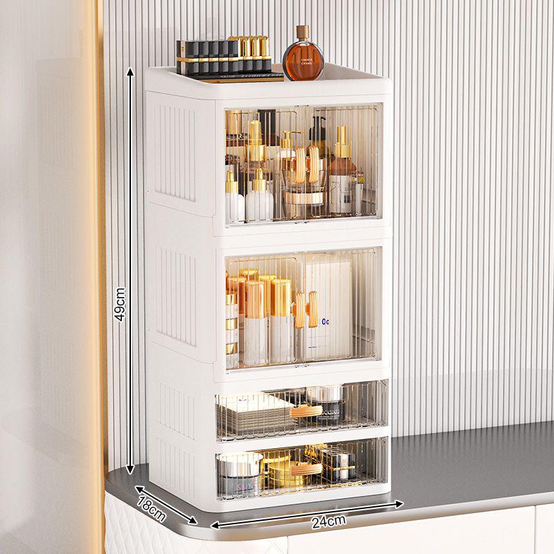 Foldable Double Door Skincare Organizer with Drawers and Multi-Layer Storage