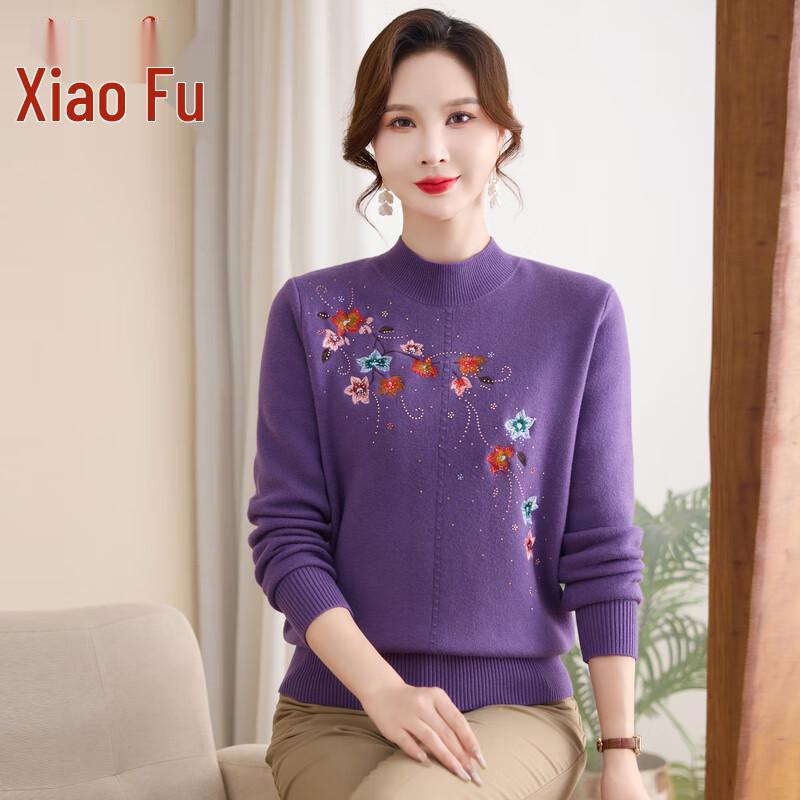 Damen bestickter Fleece-gefütterter Rollkragenpullover