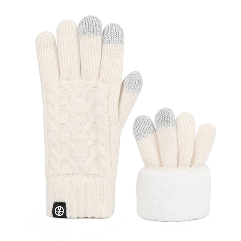Winter double-layer thickened knitted gloves warm and cold-proof piled outdoor riding solid-color wool gloves