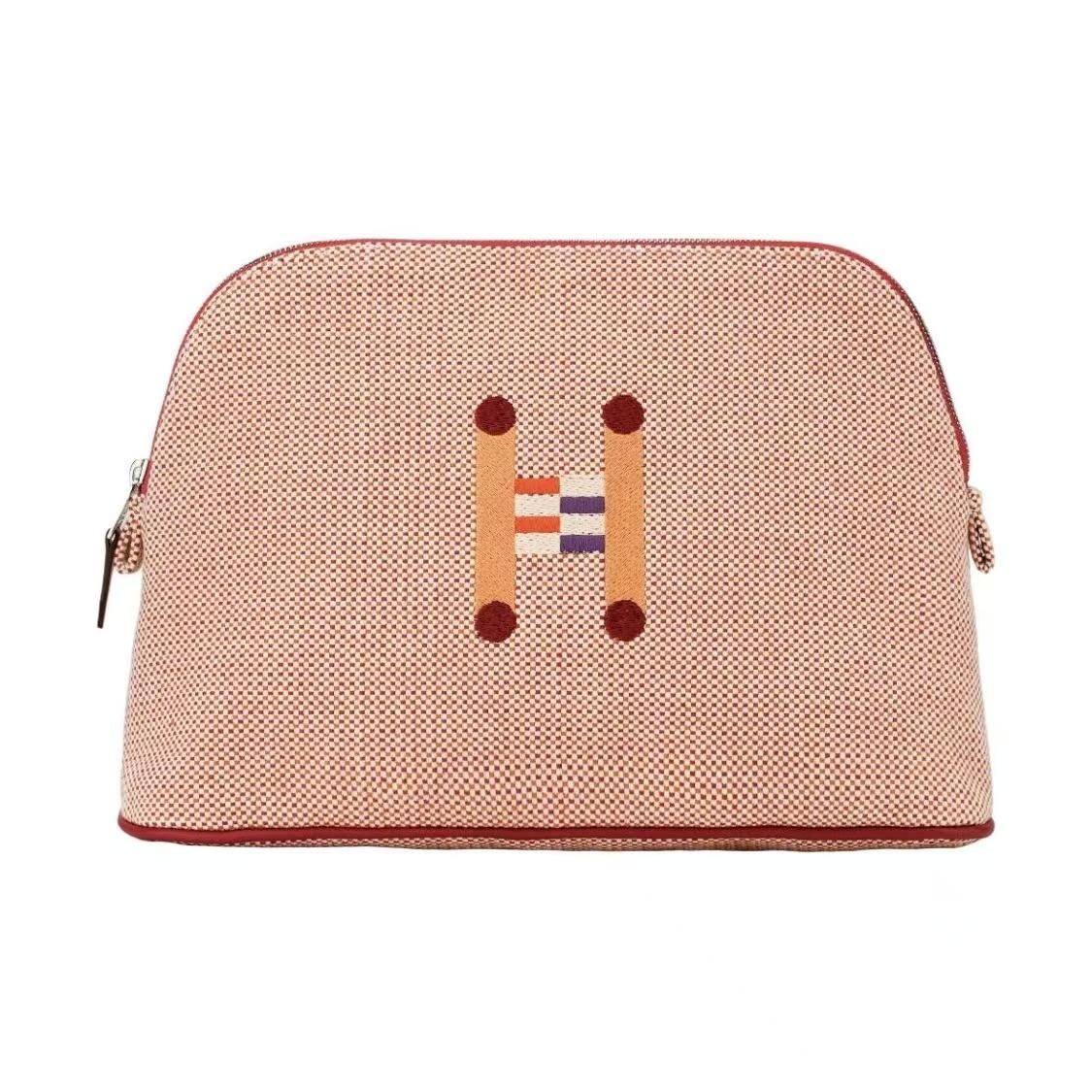 Hermes Bolide Crazy H 21 Silver Buckle Embroidered Bowling Bag Cotton Storage Mini Women Bags Orange H103750M03 Red & Orange