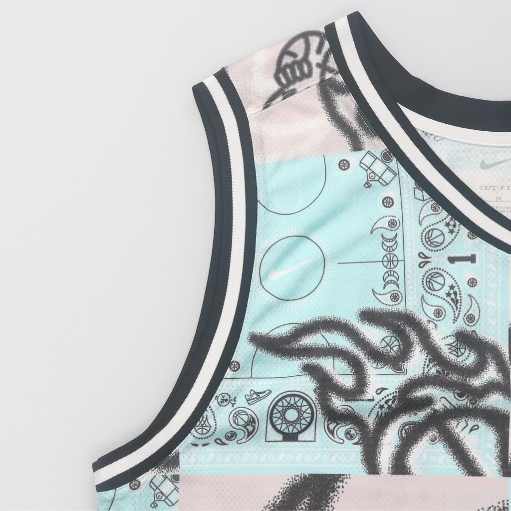 Nike SS23 Basketball Series DNA CHBL Full Print V-Neck Quick-Dry Sleeveless Jersey Men Tops Pink Blue HF6141-418