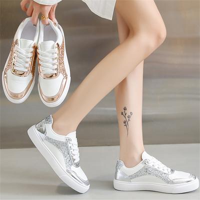 Zapatos Comfortable Round Toe Spring/autumn New Sports Sequined Thick Bottom PU Casual Breathable Fashion Sneakers Women's Shoes