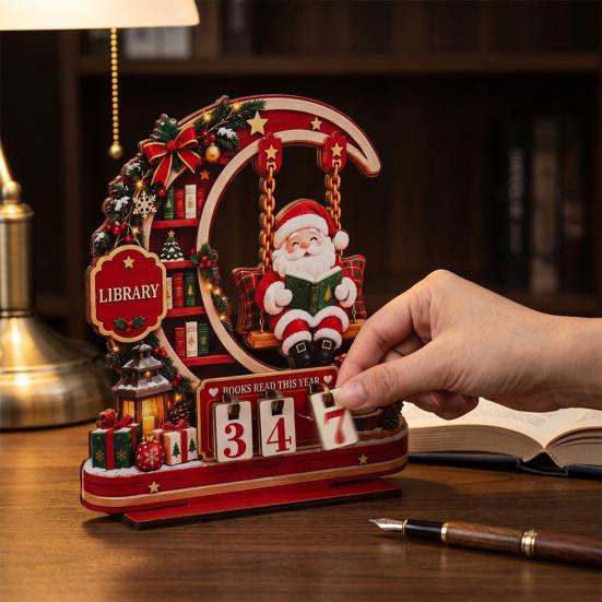 Creative Christmas Present Wooden Moon Swing Countdown Calendar, Tabletop Holiday Seasonal Ornament Decoration Ornament, Festive Home Decor Craft Gift