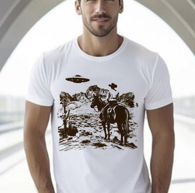UFO Shirt, UFO Western Shirt, White T-Shirt S-5XL, Gildan 5000 Unisex T-Shirt