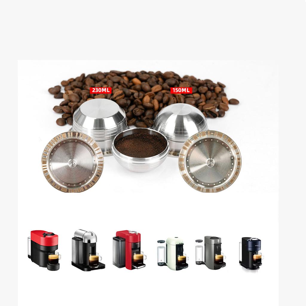 Reusable Coffee Pod 230ml Refillable Stainless Steel Coffee Capsule with Coffee Tamper Spoon Brush Sealing Rings for POP NEXT