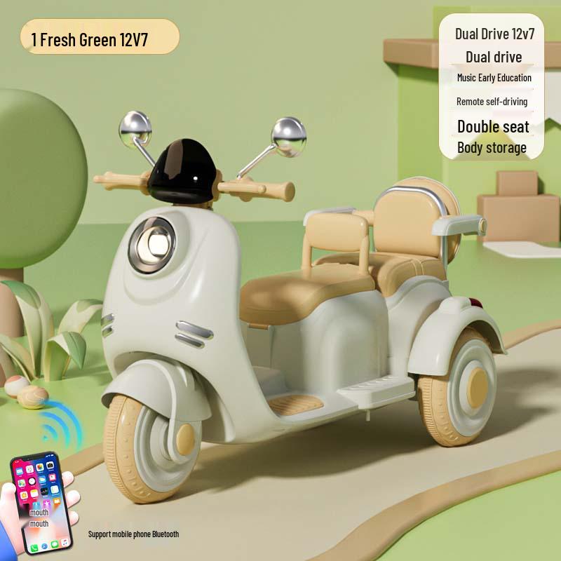 Retro Style Dual-Seat Motorcycle Tricycle for Children Aged 1+, Stable Electric Ride-On Toy