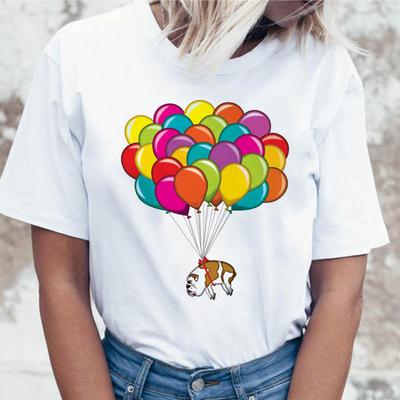 Künstlerisches Bulldoggen-Ballon T-Shirt Grafik-Tees Harajuku Damen Lustiges T-Shirt T-Shirt Kleidung Für Kor