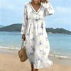 Fashionable Lady's V-neck Mid-length Casual Long-sleeved Dress