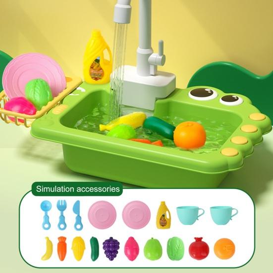 Mini Toddler Playhouse Dishwasher Set Electric Water Circulation 18Pcs Accessories Simulated Faucet Rotating Heat-Resistant Quick-Drying Basket Role