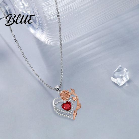 Heart Rose Necklace And Women Faux Gem Red Pendant Jewelry
