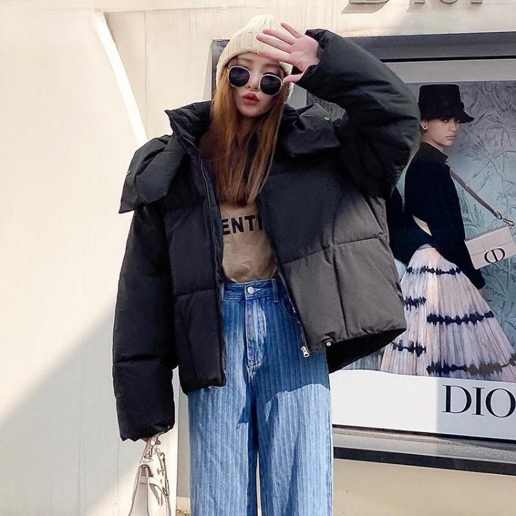 

Warm Thick Chic Hooded Parkas Winter Women Cotton Padded Loose Zippers Coats Ladies Solid Female Outwear S чёрный