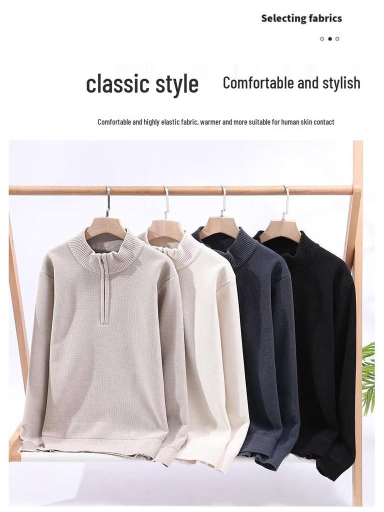 Men's High Neck Plush Knit Zip-Up Sweater