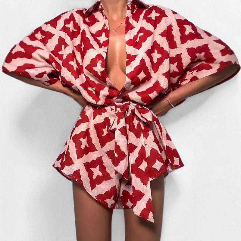 

2025 Элегантный Повседневный Свободный Комбинезон на Бретелях с Принтом Red S