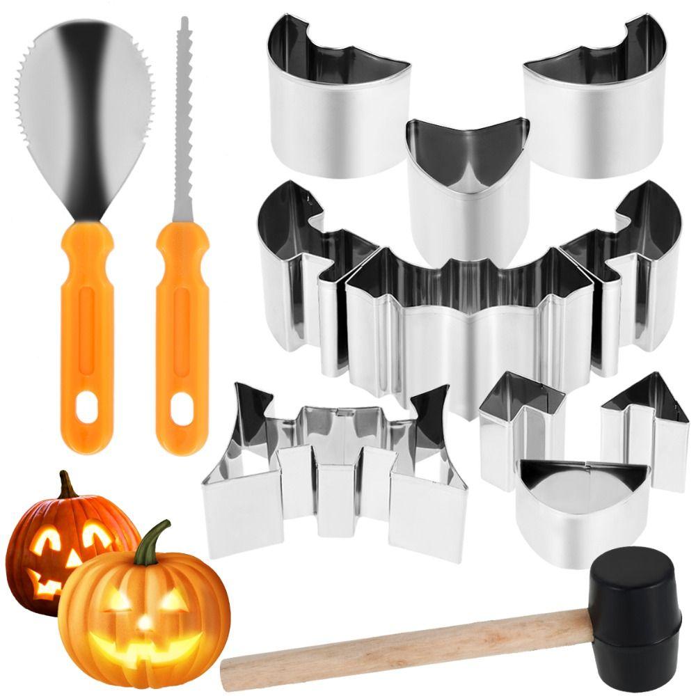 13Pcs Face Details Stainless Steel Pumpkin Carving Kit Carving Heavy Duty Pumpkin Carving Tool with Hammer