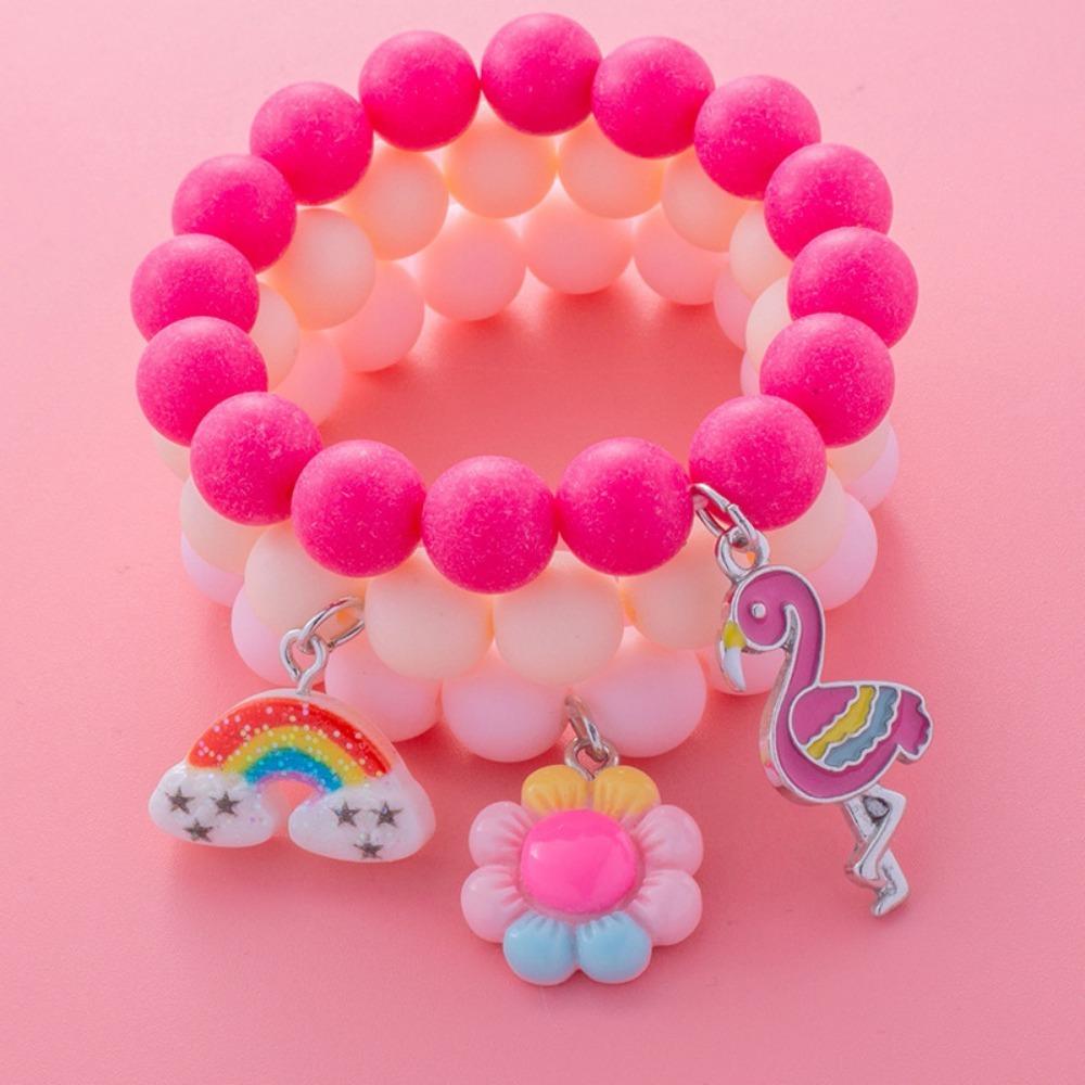 3 Children's Cute Sunflower Rainbow Unicorn Beaded Bracelets, Outer Diameter 6cm/2.36in