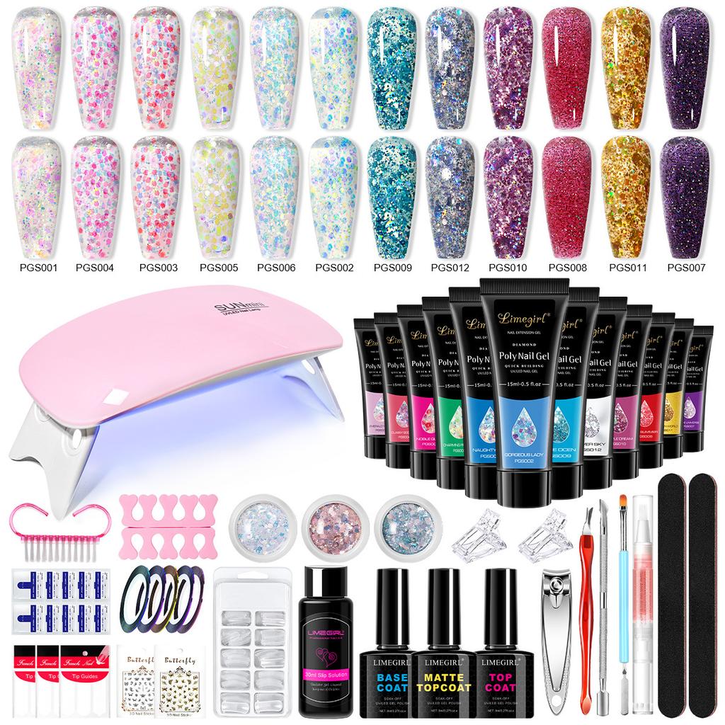 21 Colors Poly Gel Nail Extension Kit Full Tools Set with LED Nail Lamp CPSR Certified DIY Manicure