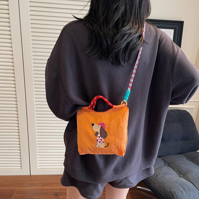 Cute Dachshund Embroidered Canvas Bag Women's Summer Casual Simple Versatile One Shoulder Crossbody Bag