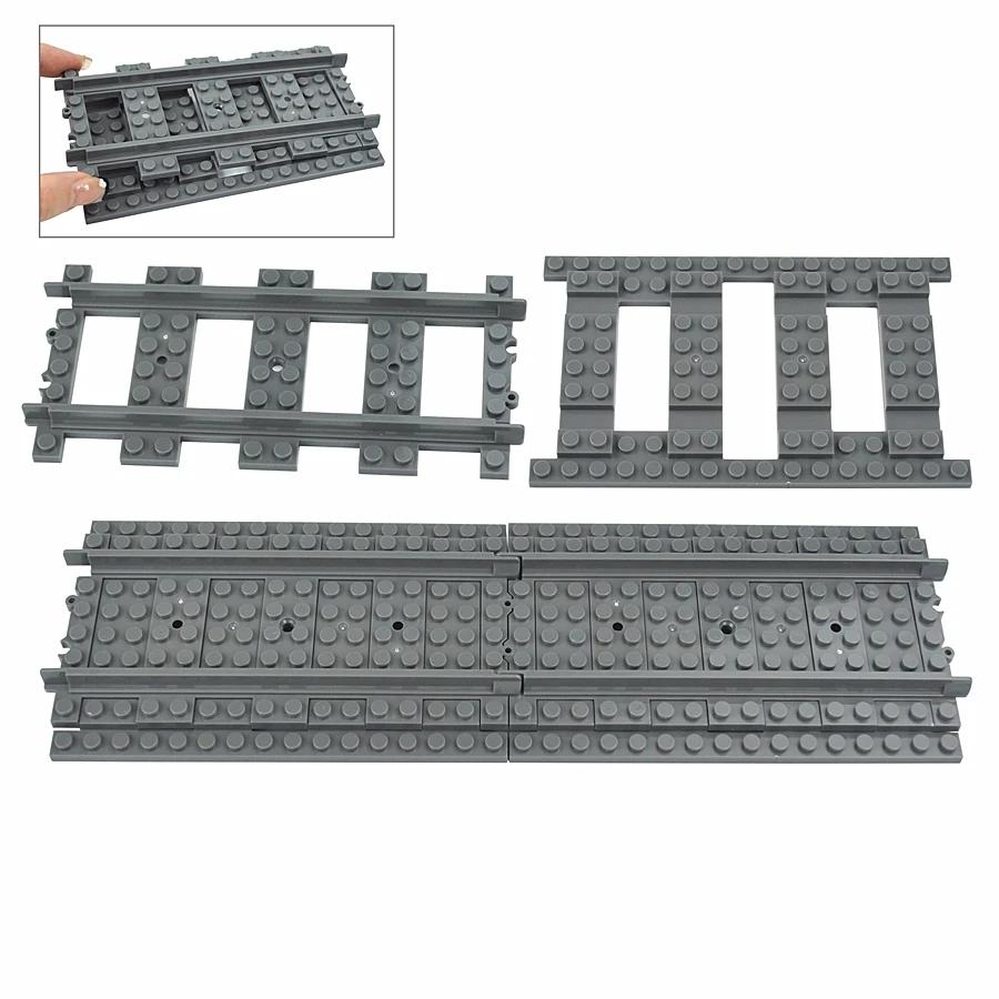 MOC Binari per Treni Città Incrocio Deviatoio Flessibile Biforcazione In Salita Rettilinei Curvi Mattoncini Ferrovie Giocattoli Creativi Fai da Te