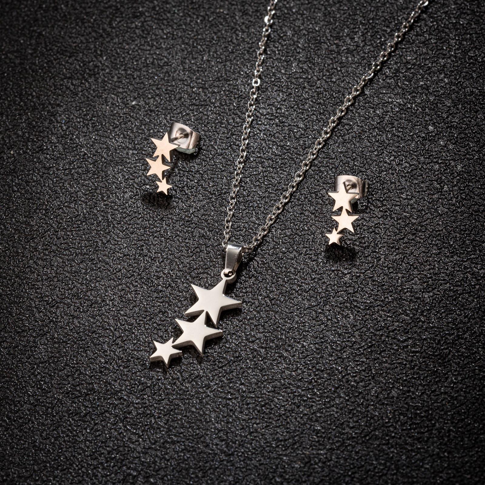 Stainless Steel Geometric Star Jewelry Set: Light Luxury Stud Earrings & Necklace