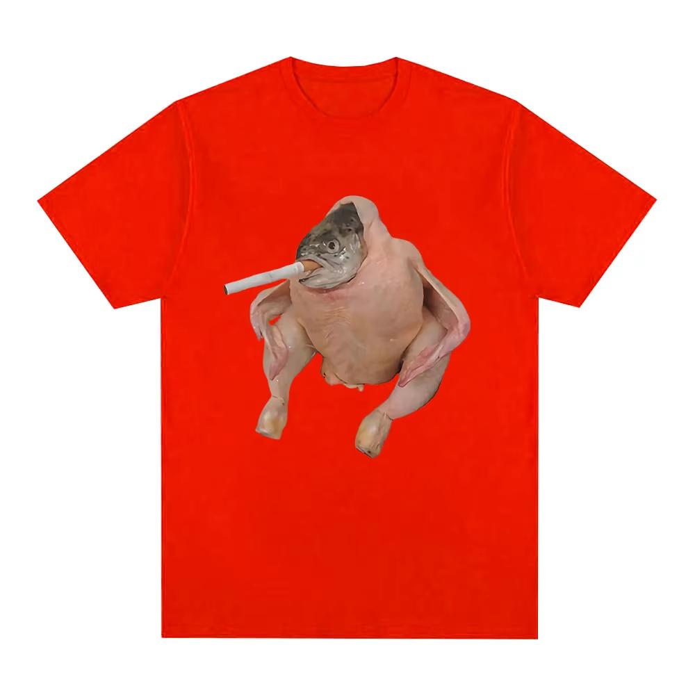 

Fish Face Chicken Smoking A Cigarette Meme T Shirts Funny Men s Women Clothing Harajuku T-shirt Unisex Graphic T Shirts 3XL